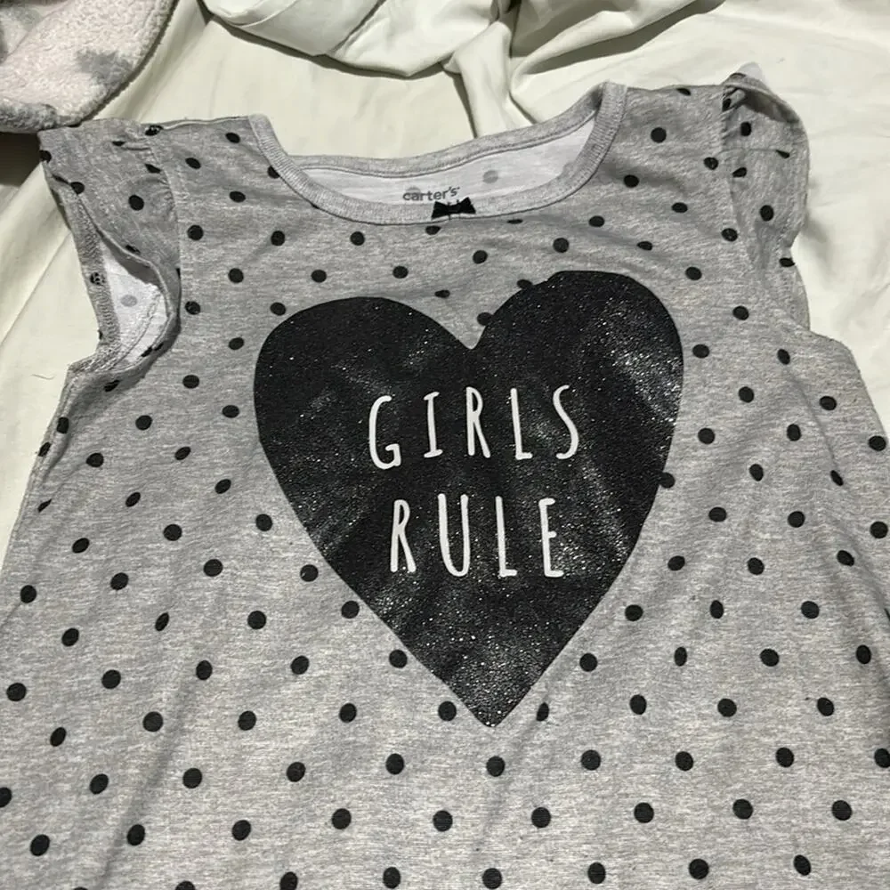 Carters 4/5 nightgown duo grey black girls rule and hearts euc